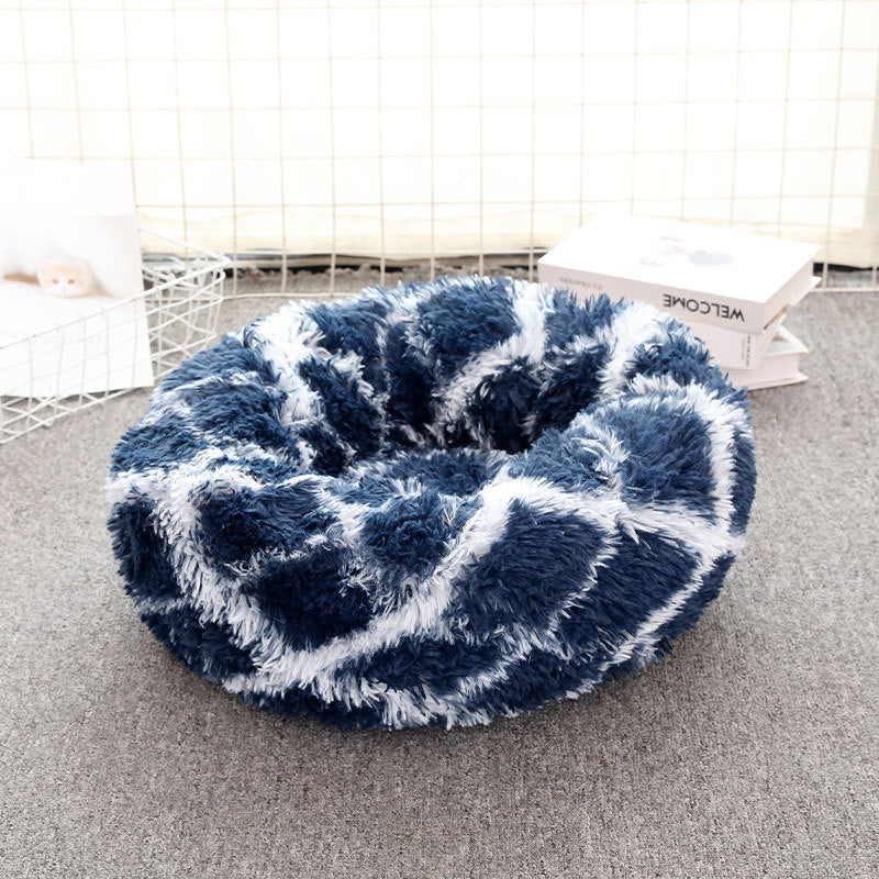 Round Plush Pet Bed, for dogs and cats.