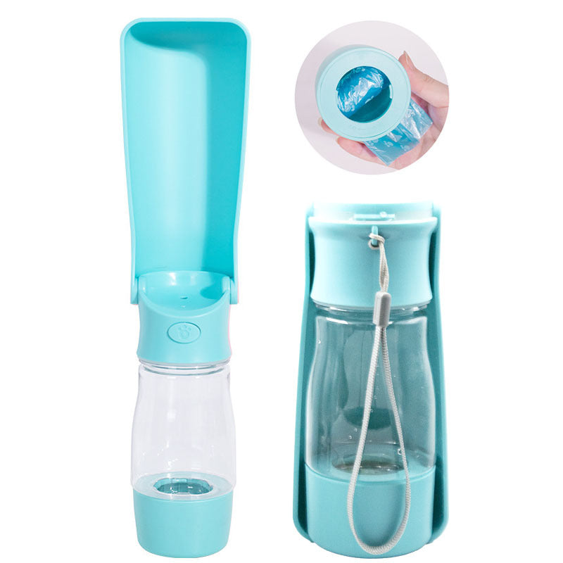 Portable Pet Travel Cup with Built-In Bag Holder, for dogs and cats.