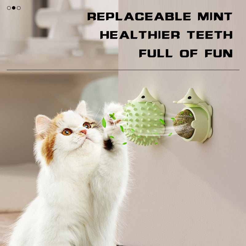 Wall-Corner Cat Self-Groomer with Massage Comb, for cats.