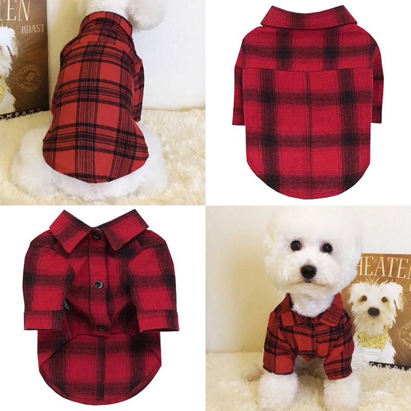 Lattice-Print Cotton Shirt-Skirt, for dogs.