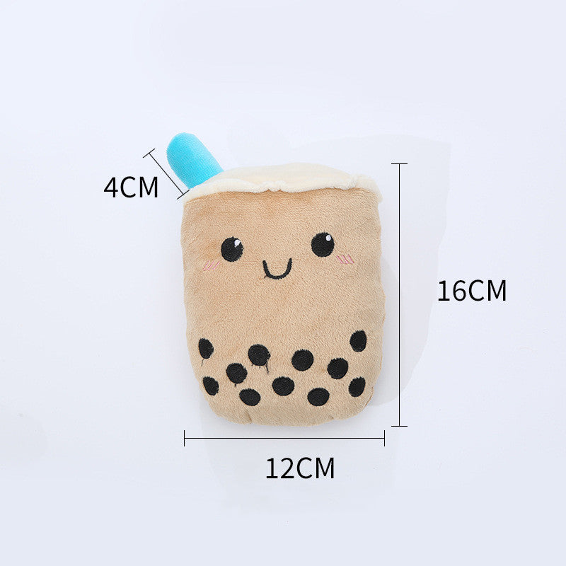 Plush Milk Tea and Carrot Shaped Chew Toy, for dogs.