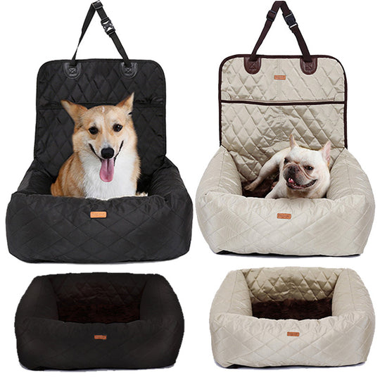 2-in-1 Dog Car Seat Bed – Folding Travel Carrier & Cushion