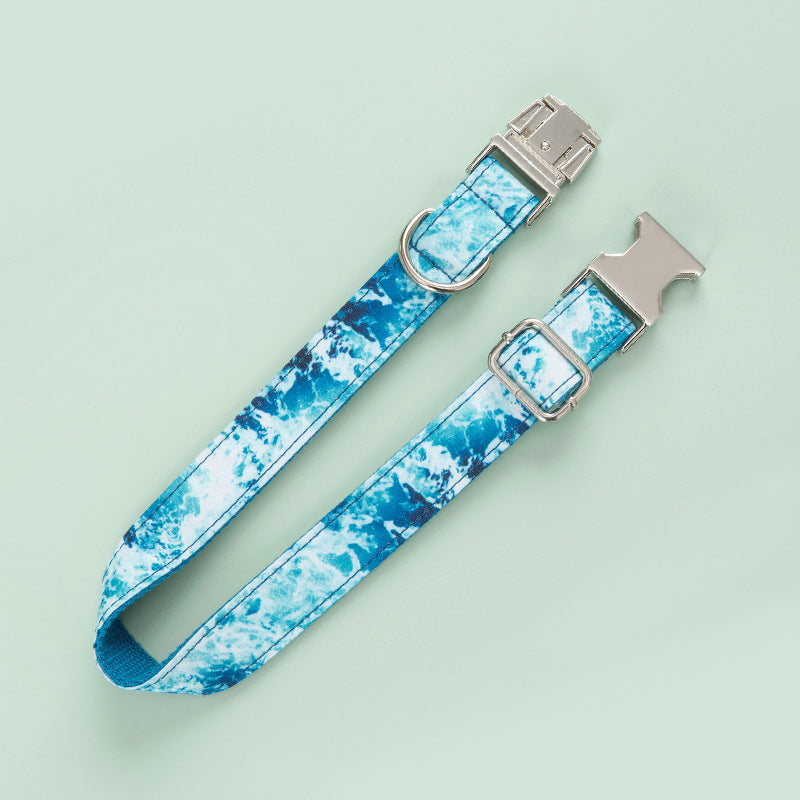 Marine-Print Polyester Dog Collar, Sized XS to XL, for dogs.