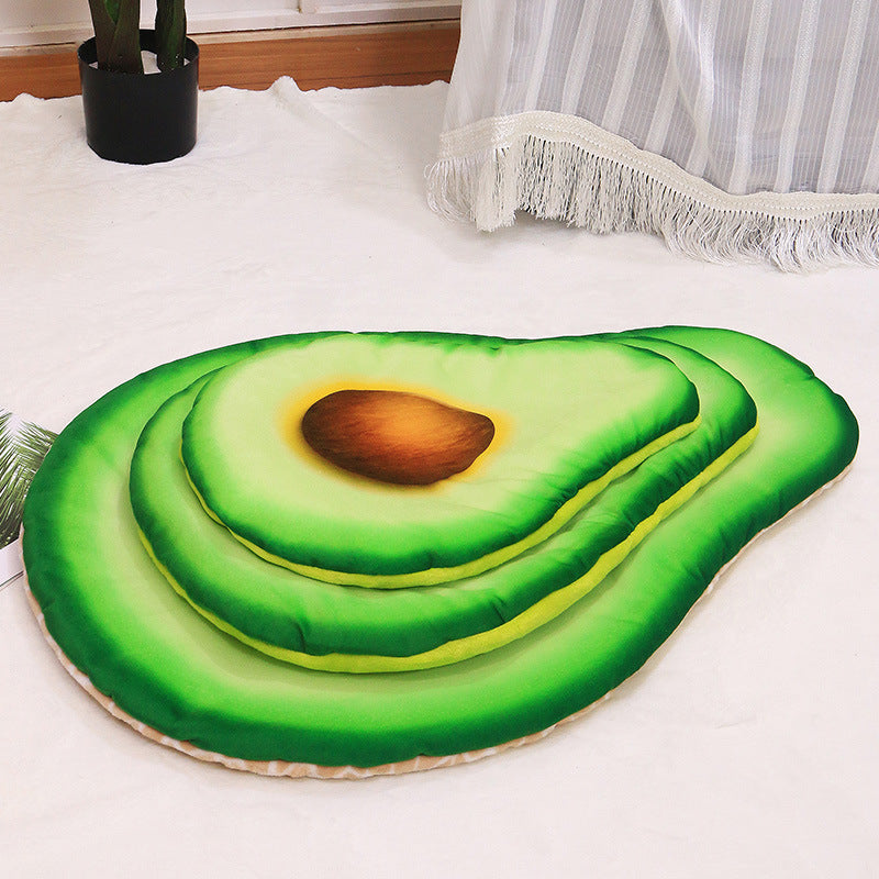 Avocado and Pizza Shaped Pet Bed Mat with Raised Rim, for dogs and cats.