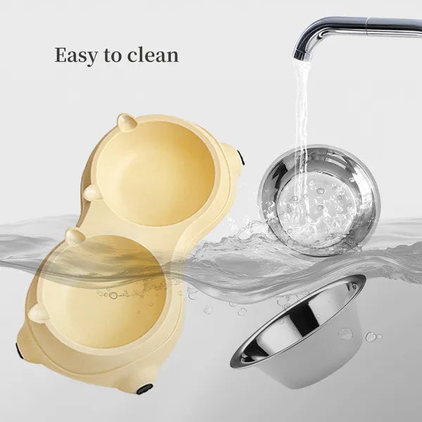 Dual Stainless Steel Pet Bowl Set, 600 ml Each, for dogs and cats.