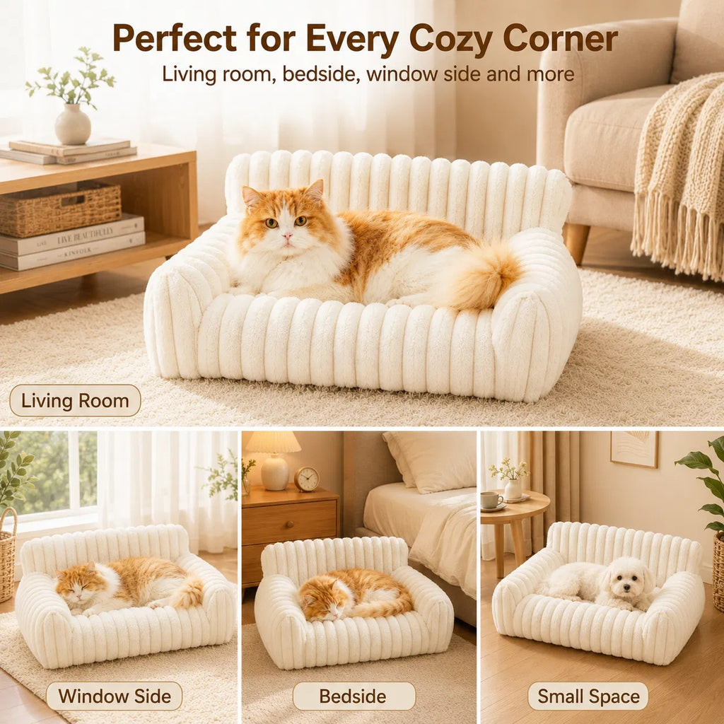 Corduroy Fleece Cat Bed with Removable Washable Cover, for cats.