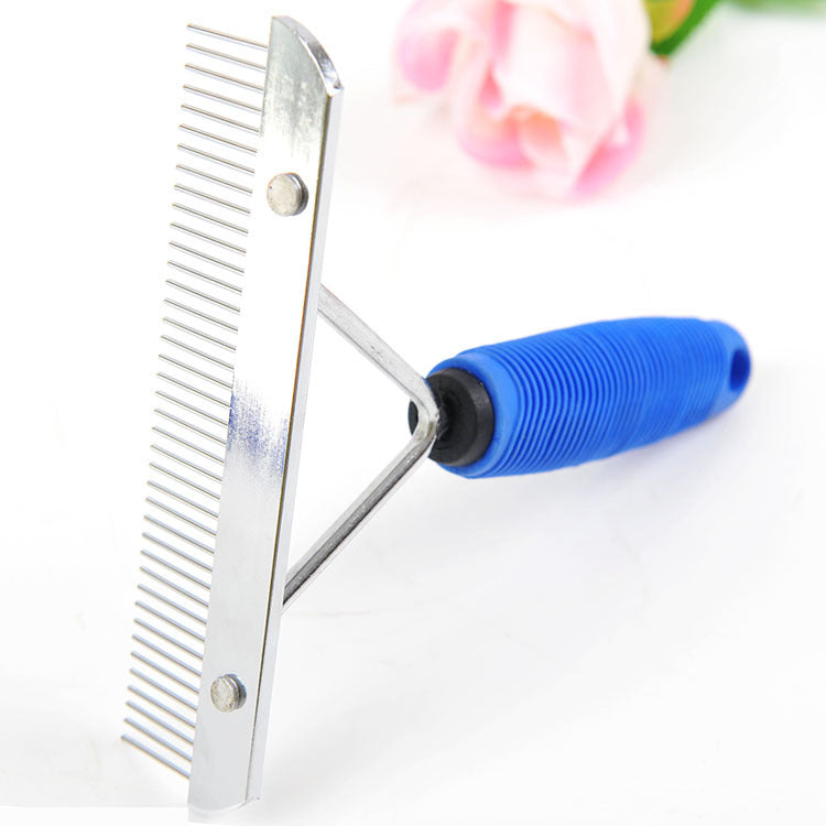 Rubber Handle Deshedding Rake Comb, for dogs and cats.