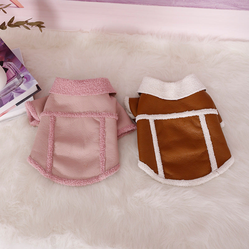 Plush-Lined PU Leather Zip-Up Jacket, for dogs.