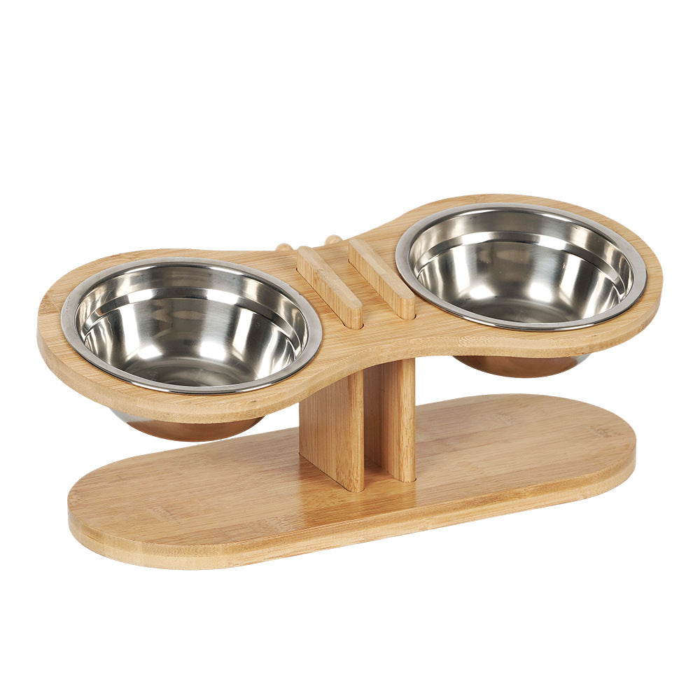 Adjustable Tilted Wood Feeding Stand for Pets