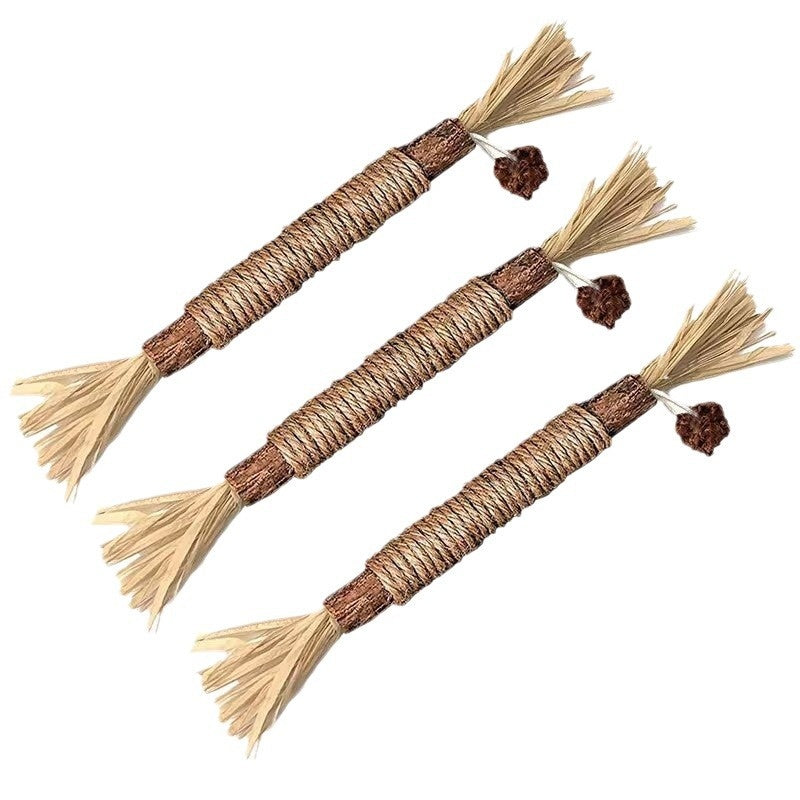 Natural Wood and Raffia Molar Chew Sticks, for cats.