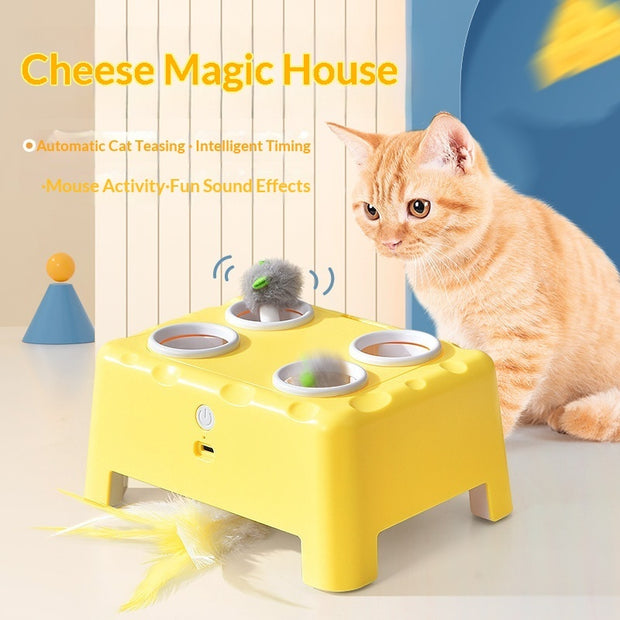 3-in-1 Cheese House Cat Toy – Interactive Puzzle Feeder