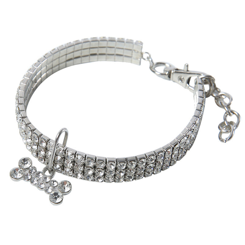 Rhinestone Dog Collar with Crystal Pendant, S to L, for dogs and cats.