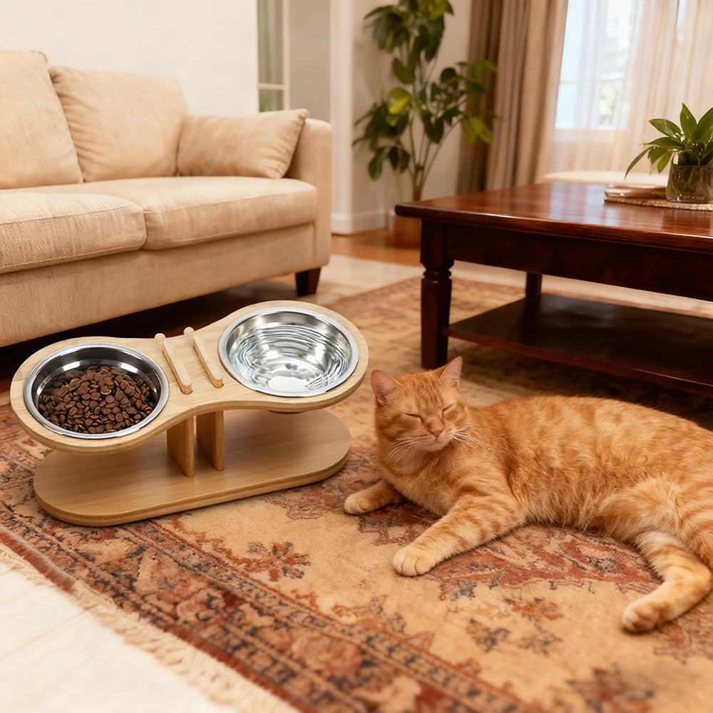 Adjustable Tilted Wood Feeding Stand for Pets