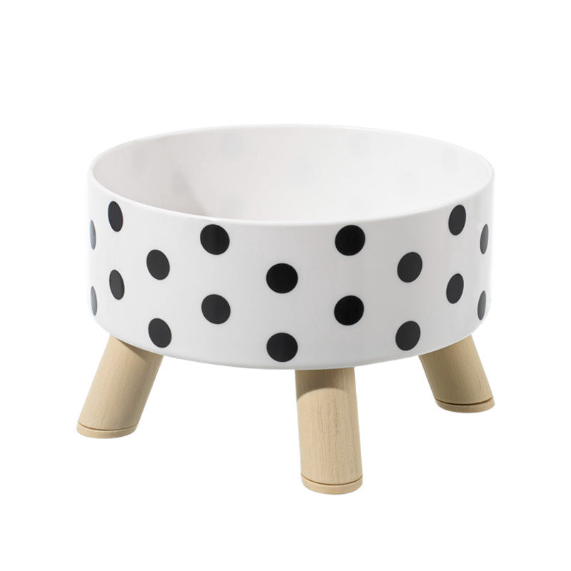 Polka Dot Stainless Steel Bowl on Four Legs, for cats.