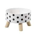 Polka Dot Stainless Steel Bowl on Four Legs, for cats.