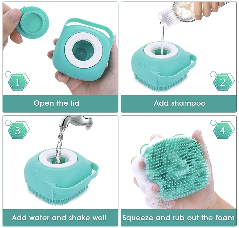 Soap-Dispensing Silicone Grooming Brush, for dogs and cats.