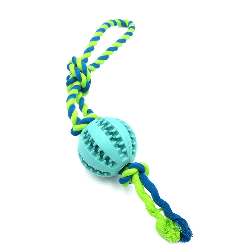 Bite-Resistant Cotton Rope and Rubber Ball Dog Toy, for dogs.