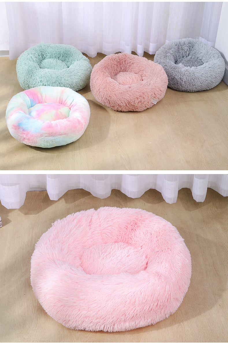 Round Plush Pet Bed, for dogs and cats.