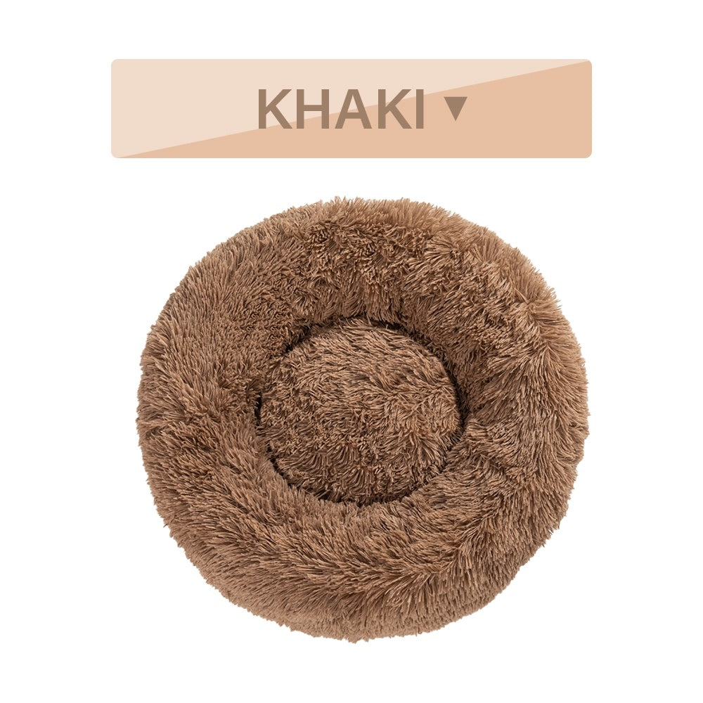 Fluffy Donut Dog Bed  Warm Soft Long Plush Pet Cushion Dog House Cat  Bed Washable Pet Sofa Mat Calming Samll Large Dog Beds - kindoPet