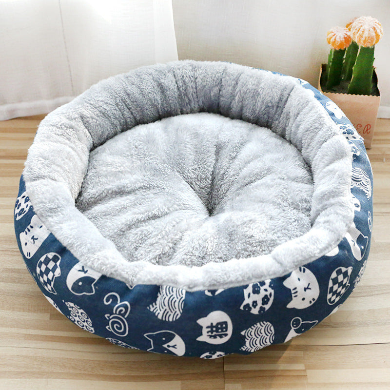 Round Cotton-Padded Pet Nest Bed, for dogs and cats.
