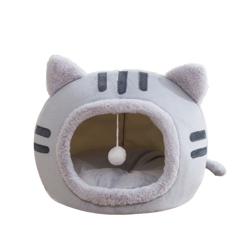 Semi-Enclosed Plush Cat Bed, Sized S through L, for cats.