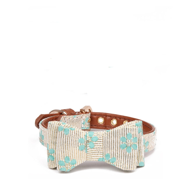 Floral-Pattern PU Bow or Scarf Collar, for dogs.
