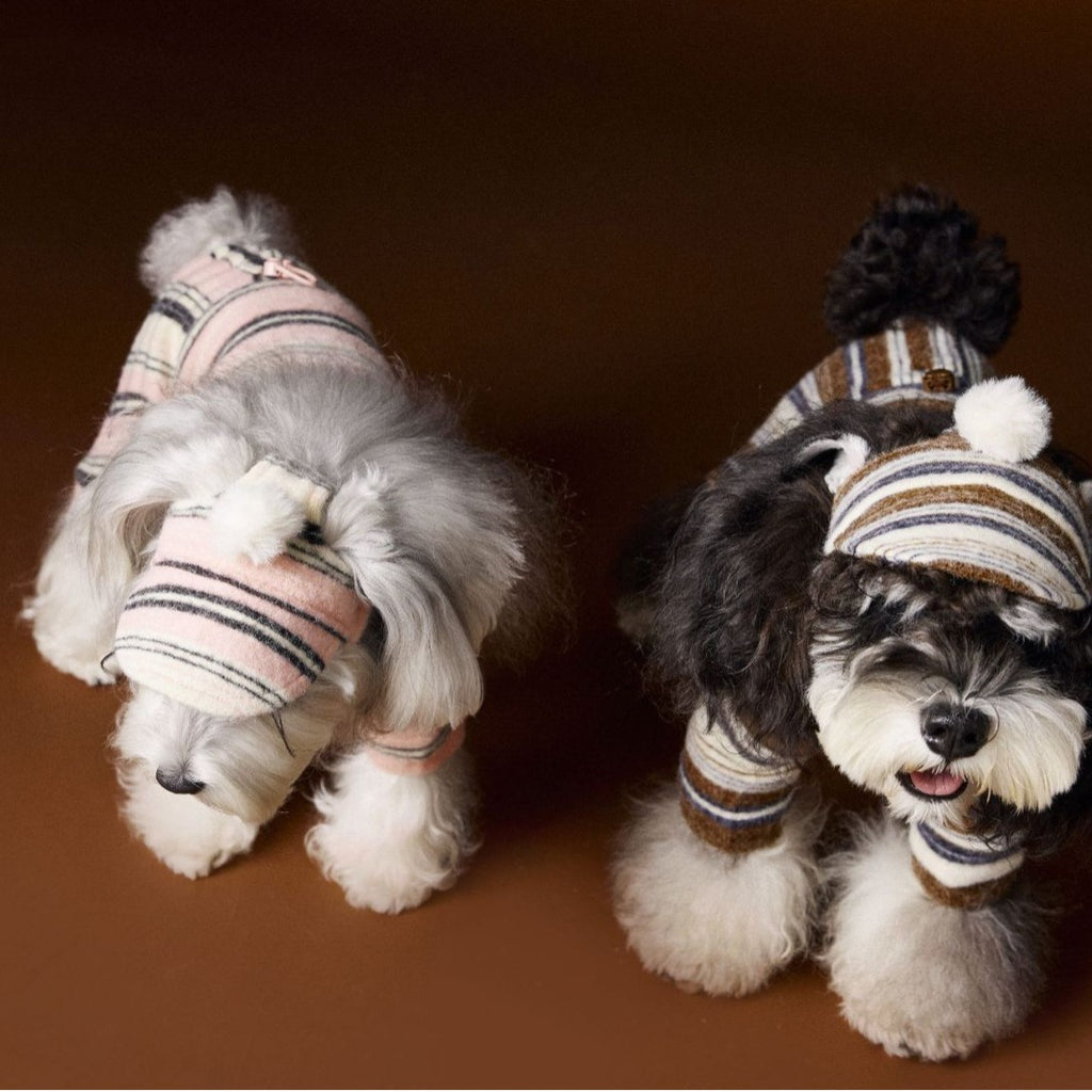 Striped Knit Hat with Pom Trim, for dogs.