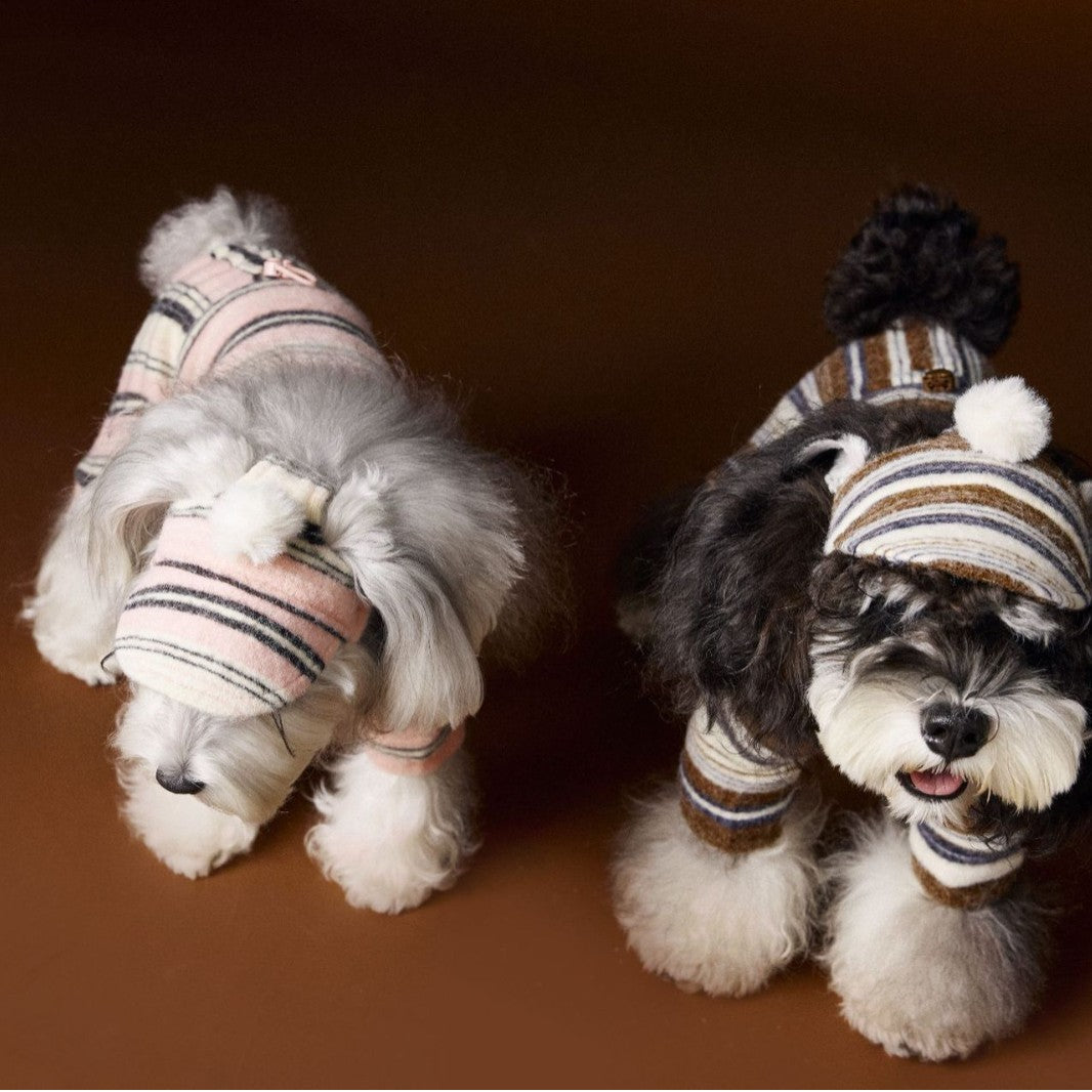 Striped Knit Hat with Pom Trim, for dogs.
