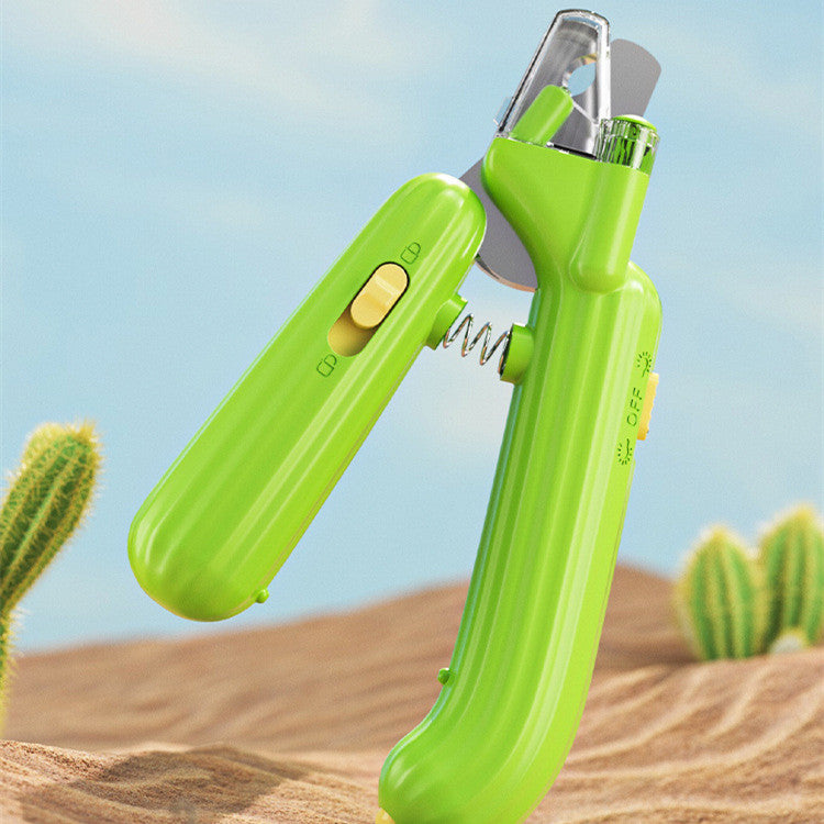 Cactus-Shaped Pet Nail Clipper with Built-In Light, for dogs and cats.