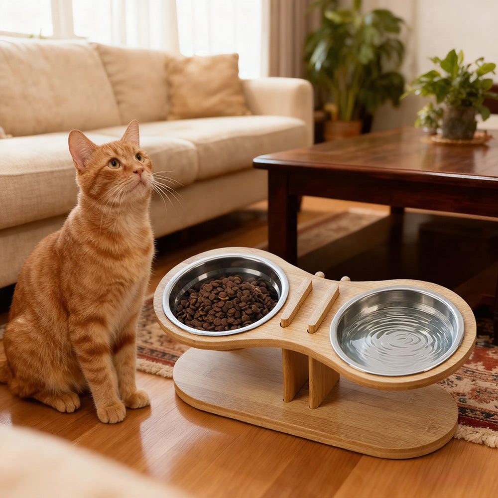 Adjustable Tilted Wood Feeding Stand for Pets