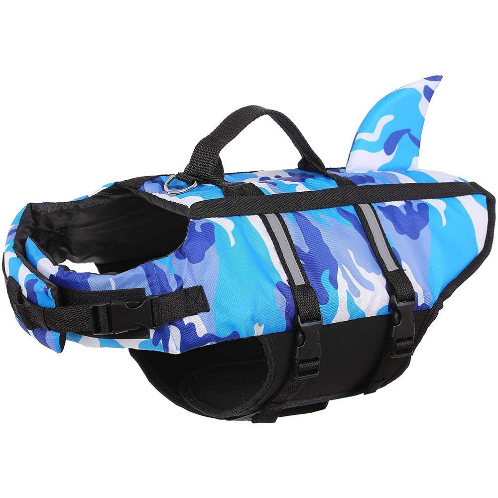 Camouflage Shark-Print Swim Vest, for dogs.