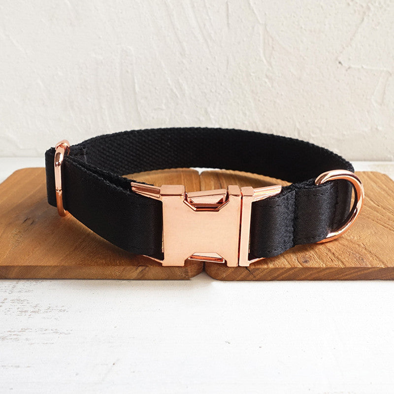 Adjustable Black Polyester Dog Collar, Sizes XS to XL, for dogs.