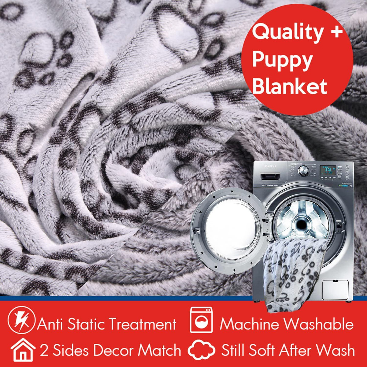 Soft Flannel Pet Blanket with a Footprint Print, for dogs and cats.