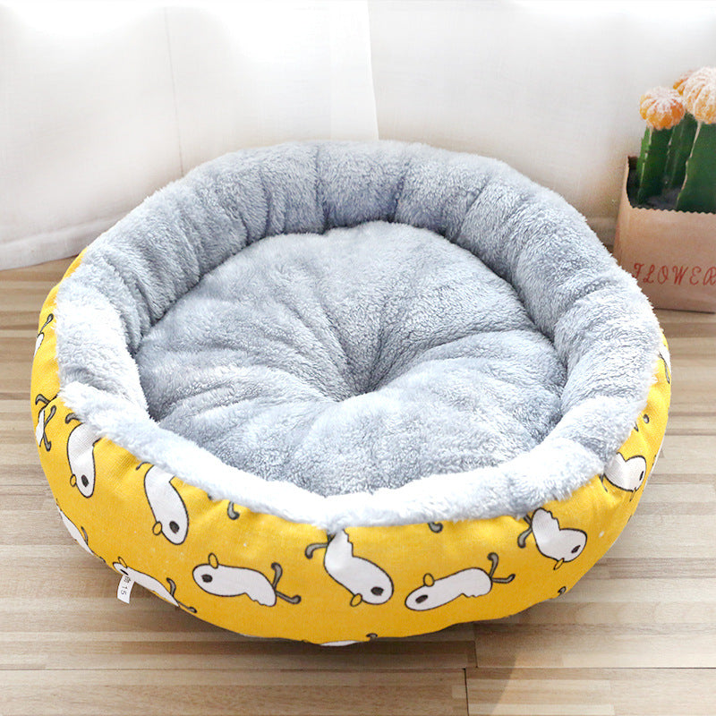 Round Cotton-Padded Pet Nest Bed, for dogs and cats.