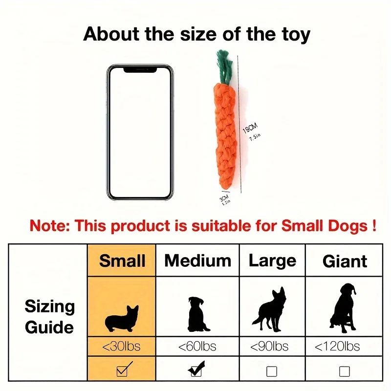 Carrot-Shaped Cotton Rope Knot Chew Toy, for dogs.
