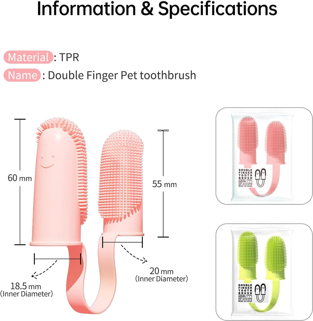 Double Finger Dog Toothbrush with Soft Bristles, for dogs and cats.
