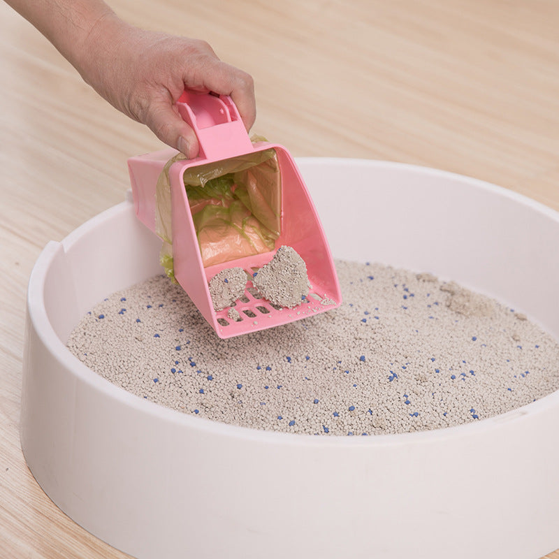 Cat Litter Scoop with Built-In Trash Bag Holder, for cats.
