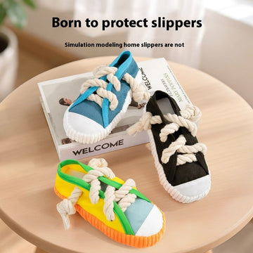 Squeaky Slipper Dog Toy – Soft Plush Chew & Molar Teether – side view