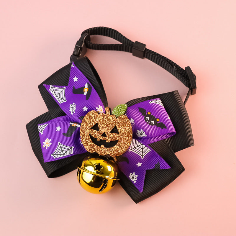 Pumpkin Bow Tie Collar with Bell, for dogs and cats.