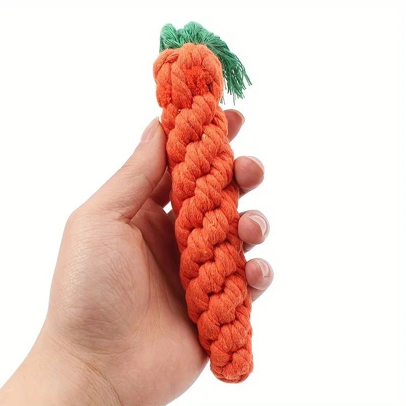 Carrot-Shaped Cotton Rope Knot Chew Toy, for dogs.