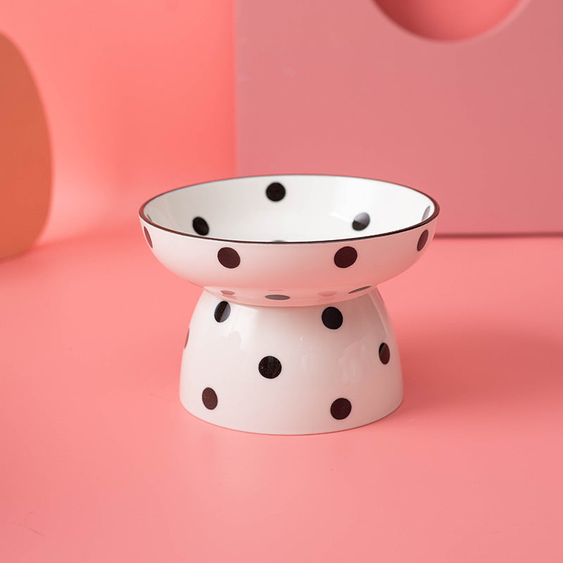Raised Ceramic Cat Bowl with Polka Dot Design, for cats.