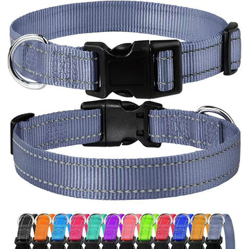 Adjustable Nylon Dog Collar – Reflective Walking Collar All Sizes – color options