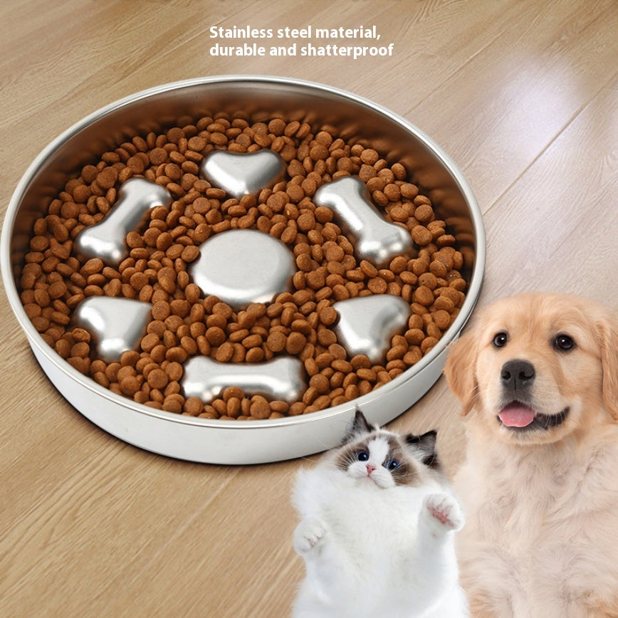 Stainless Steel Slow Feeding Bowl, for dogs and cats.