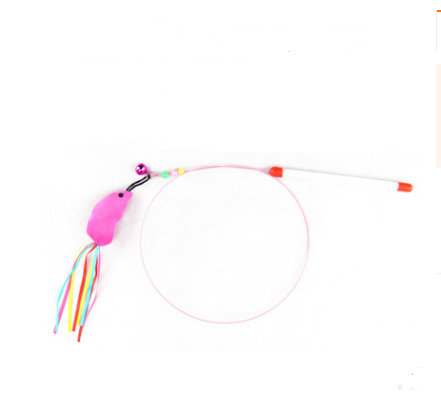 Handmade Wooden Wand Toy with Feather and Bell, for cats.