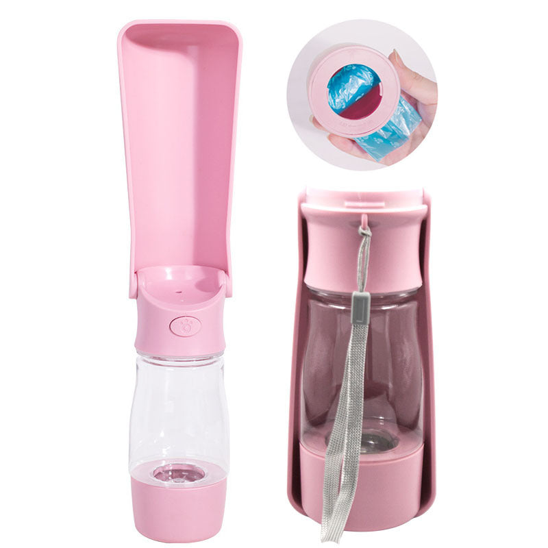 Portable Pet Travel Cup with Built-In Bag Holder, for dogs and cats.
