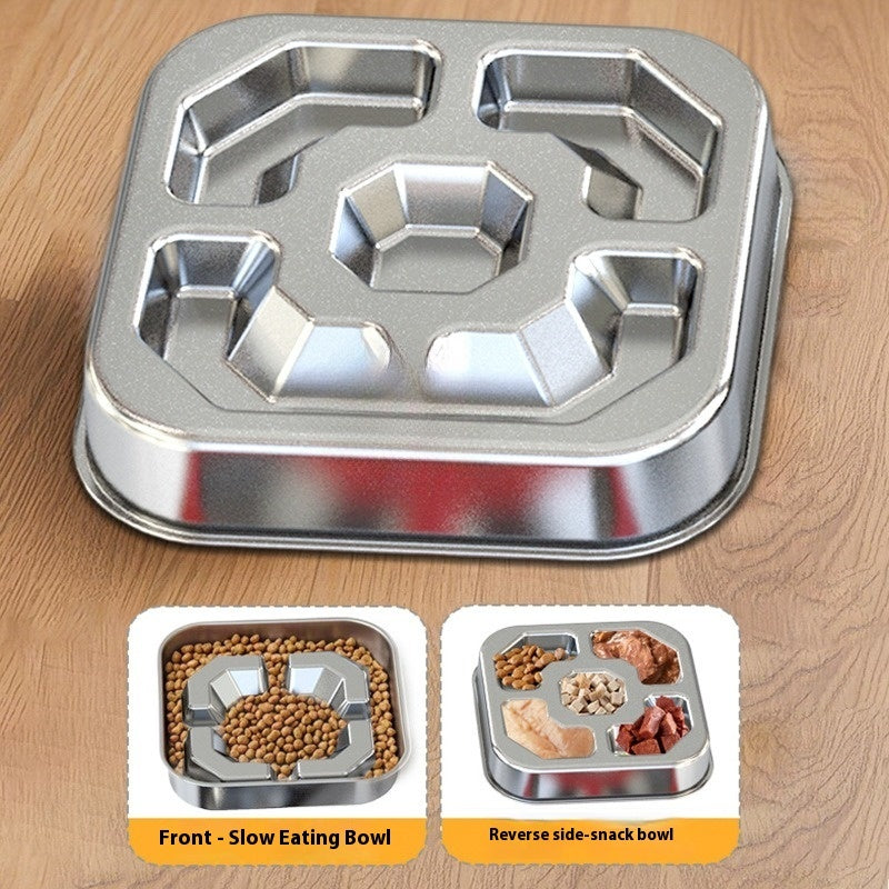 Square Stainless Steel Slow Feeding Bowl, for dogs and cats.