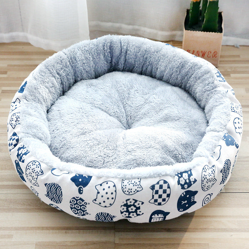 Round Cotton-Padded Pet Nest Bed, for dogs and cats.