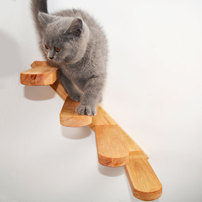 Wall-Mounted Wood Cat Climbing Ladder with 4 Steps, for cats.