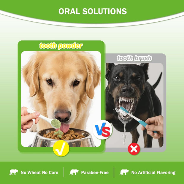 Pet Dental Powder – Freshens Breath & Protects Gums Daily – in use