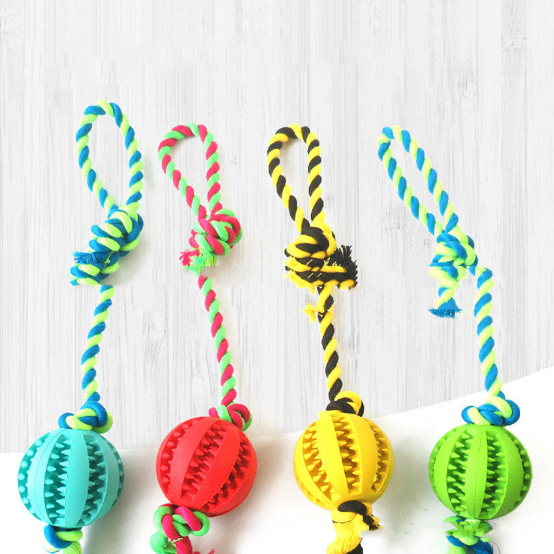 Bite-Resistant Cotton Rope and Rubber Ball Dog Toy, for dogs.